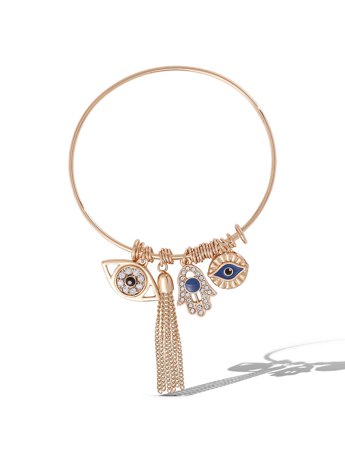 Crystal Lucky & Tassel Charms Bangle