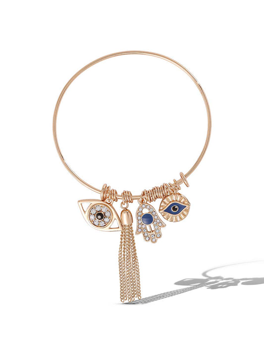 Crystal Lucky & Tassel Charms Bangle