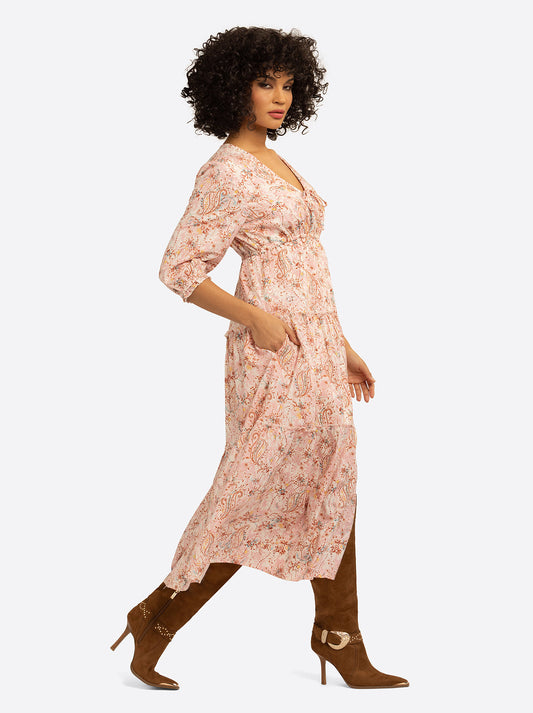 JS Jessica Simpson Sosa Tiered Dress in Shell-Calia Paisley