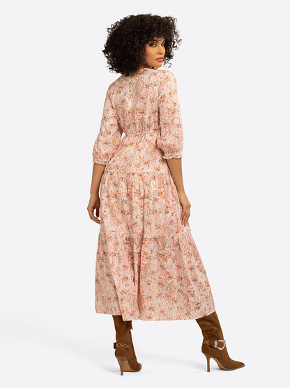 JS Jessica Simpson Sosa Tiered Dress in Shell-Calia Paisley