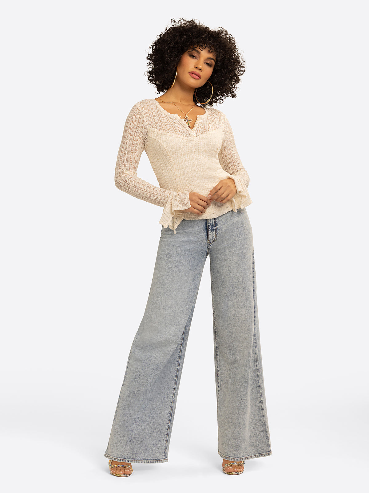 JS Jessica Simpson Tie Lace Top in Whitecap Gray