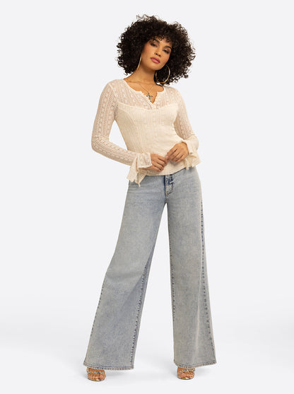 JS Jessica Simpson Tie Lace Top in Whitecap Gray