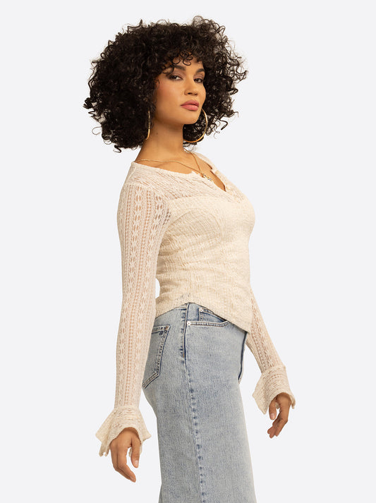 JS Jessica Simpson Tie Lace Top in Whitecap Gray