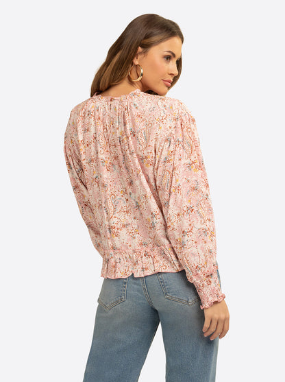 JS Jessica Simpson Anaya Mock Neck Blouse in Shell-Calia Paisley