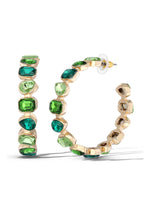 Multi-Green Gem Hoop Earrings