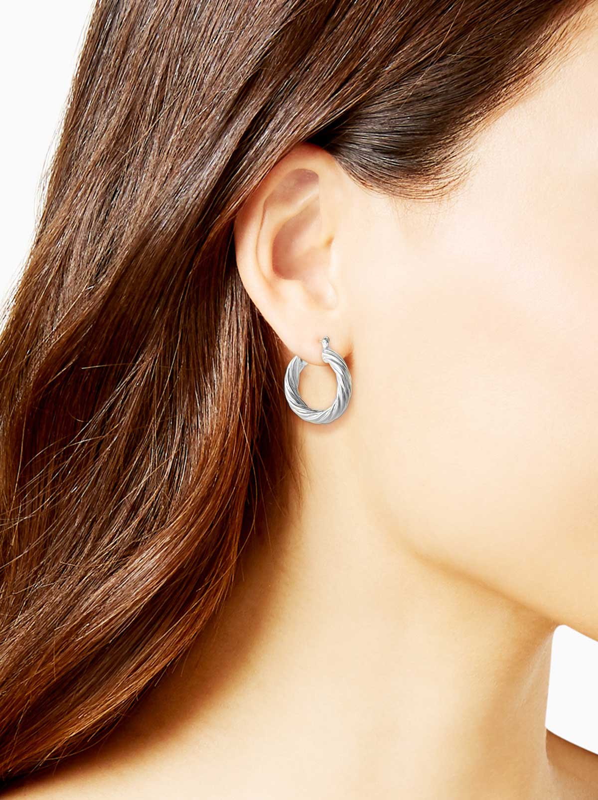 Thick Twisted Hoop Earrings in Silver