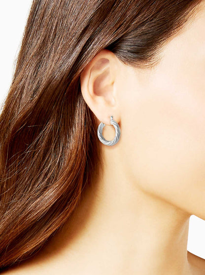 Thick Twisted Hoop Earrings in Silver
