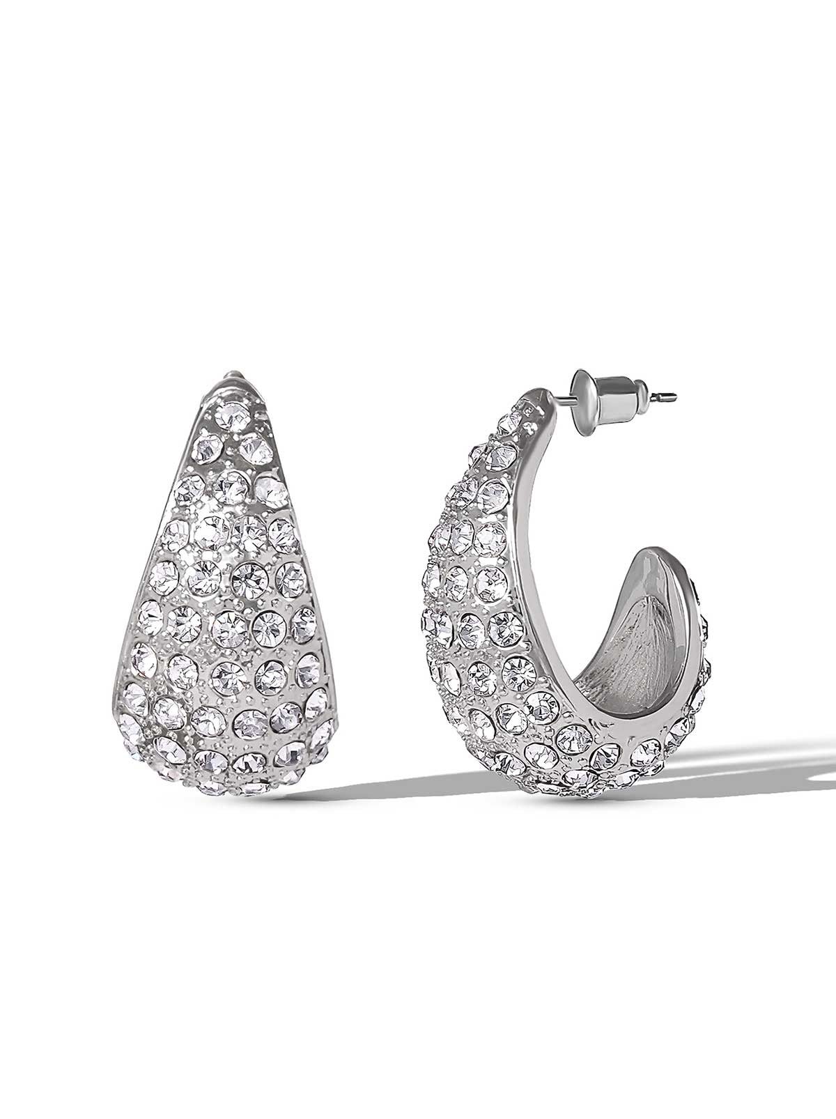 Crystal-Encrusted Teardrop Hoop Earrings