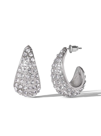 Crystal-Encrusted Teardrop Hoop Earrings