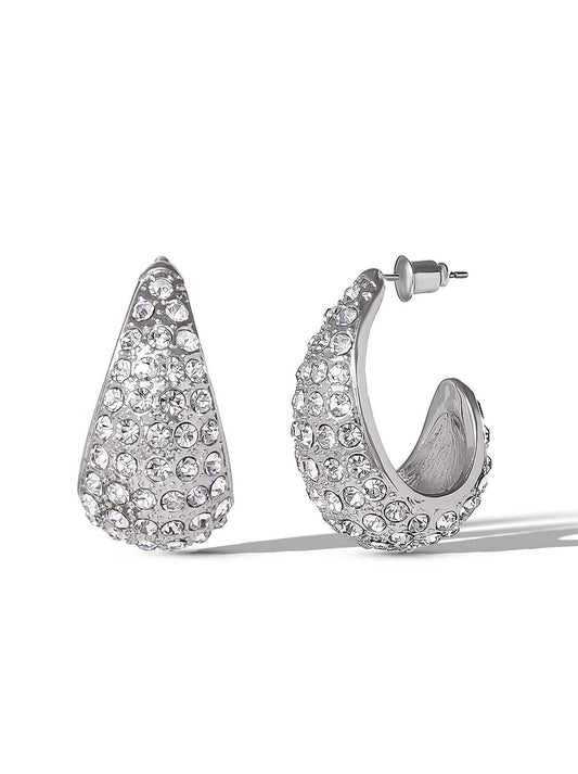 Crystal-Encrusted Teardrop Hoop Earrings