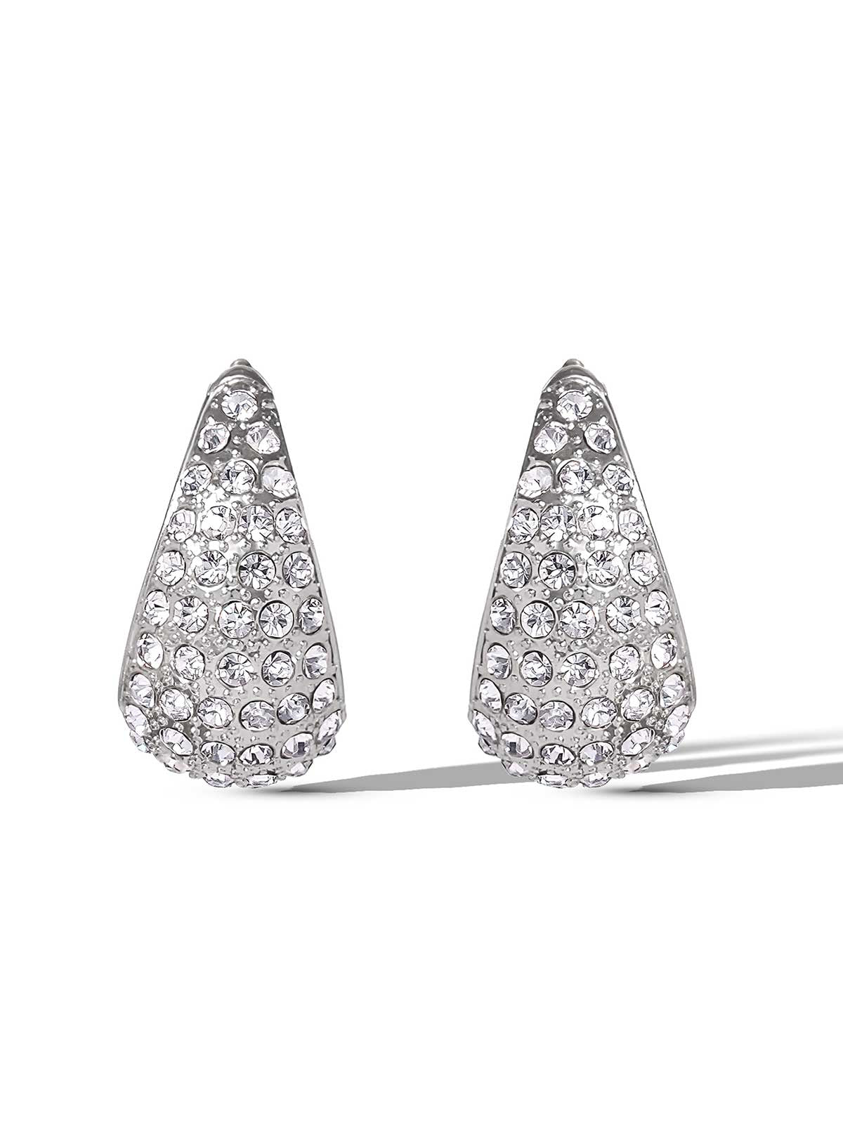 Crystal-Encrusted Teardrop Hoop Earrings