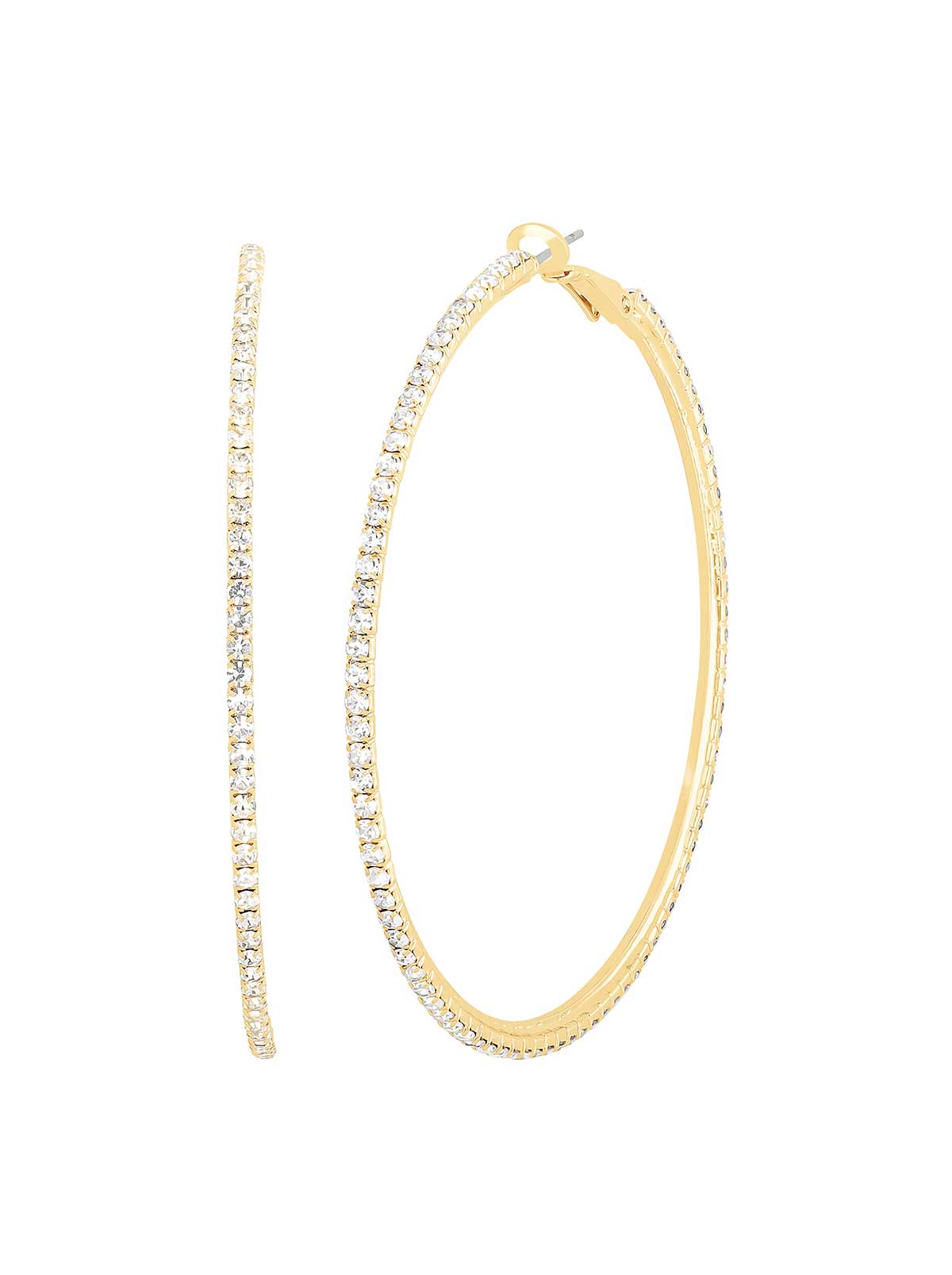 Gold-Tone Crystal Pave Hoop Earrings