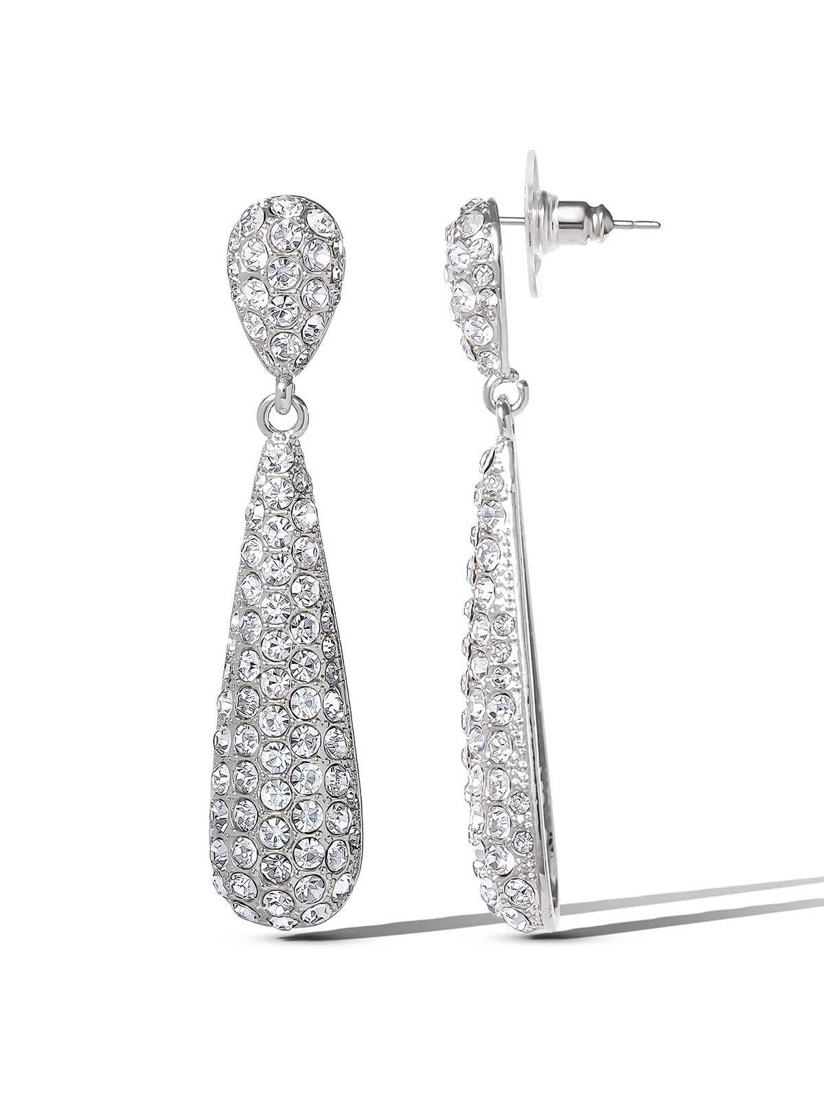 Silver-Tone Pave Teardrop Dangle Earrings
