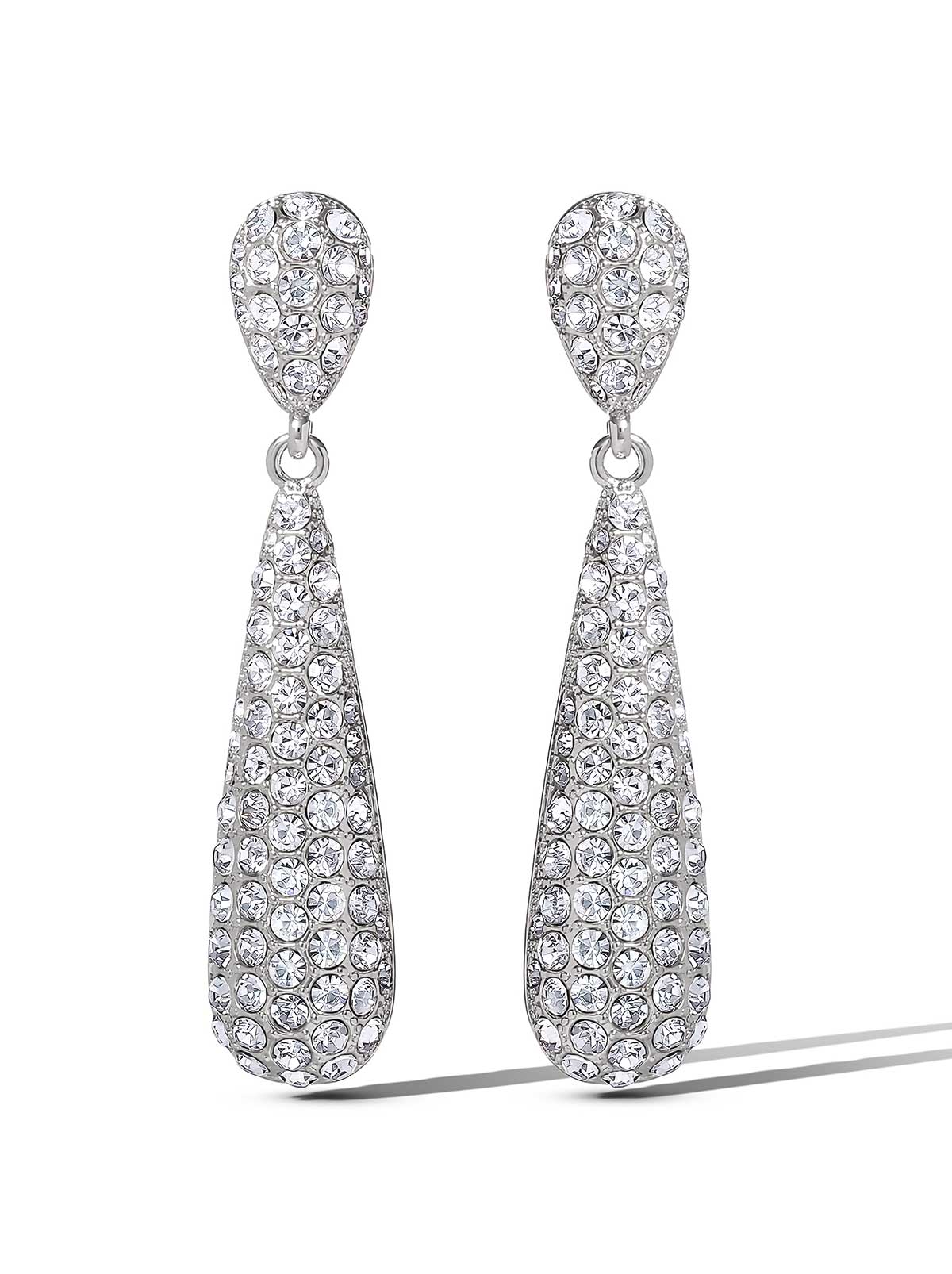 Silver-Tone Pave Teardrop Dangle Earrings