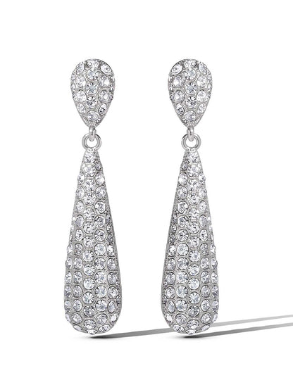 Silver-Tone Pave Teardrop Dangle Earrings