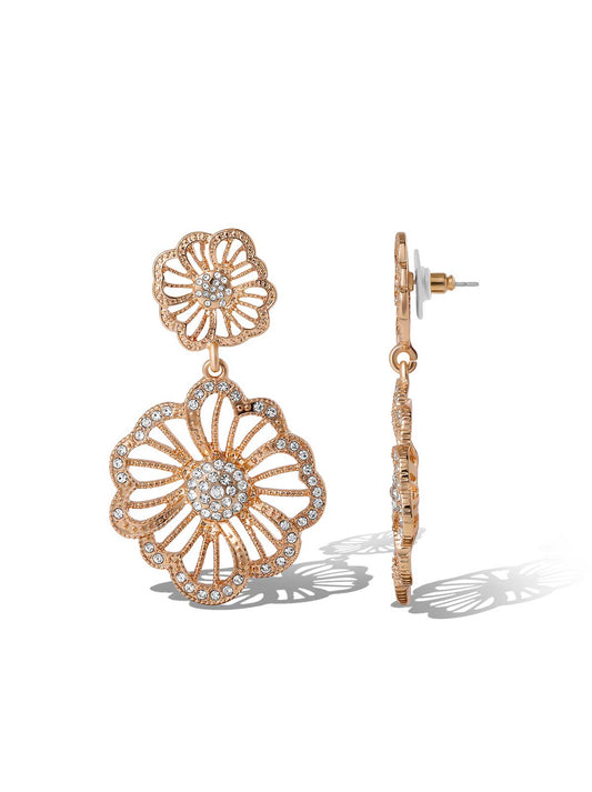 Radiant Rose Gold Floral Drop Earrings