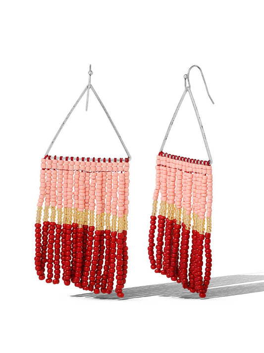 Multi Seed Beads Fringe Dangle Earring