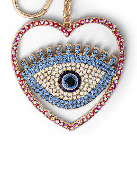 Heart Evil Eye Pink Cord Keychain