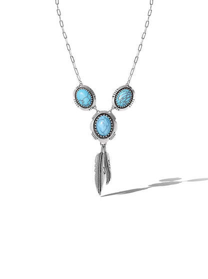 Boho Turquoise & Feather Pendant Necklace