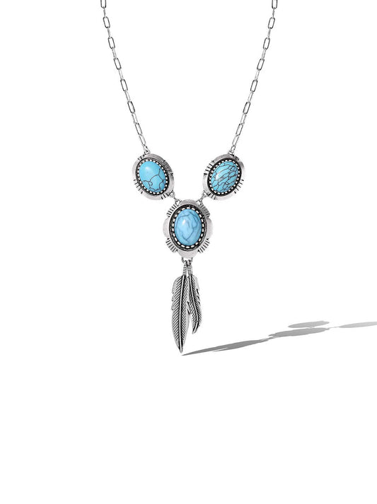 Boho Turquoise & Feather Pendant Necklace