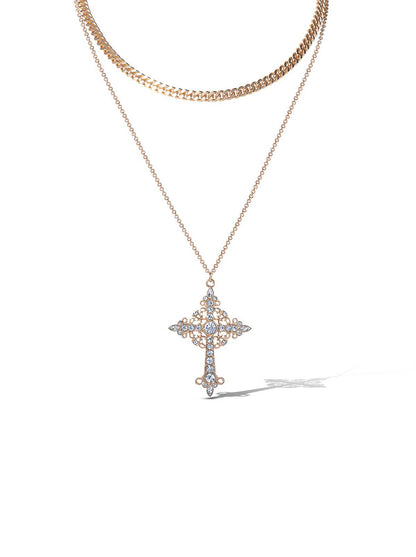 Layered Gold-Tone Cross Pendant Necklace