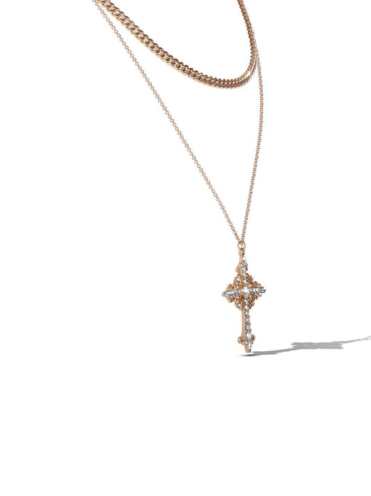 Layered Gold-Tone Cross Pendant Necklace