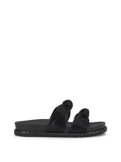 Caralyna Flat Sandal in Black Shimmer