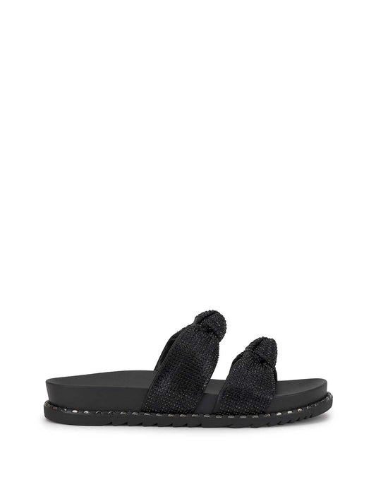 Caralyna Flat Sandal in Black Shimmer