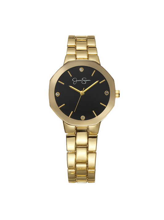 Metallized Bezel Bracelet Watch in Gold Tone