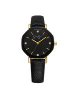 Metallized Bezel Strap Watch in Black & Gold Tone