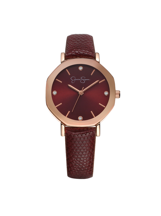 Metallized Bezel Strap Watch in Rose Gold Tone