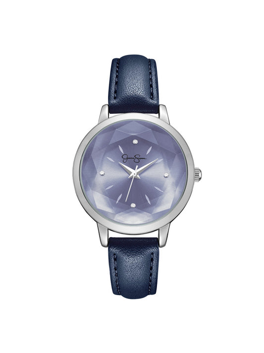 Faceted Glass Watch in Navy
