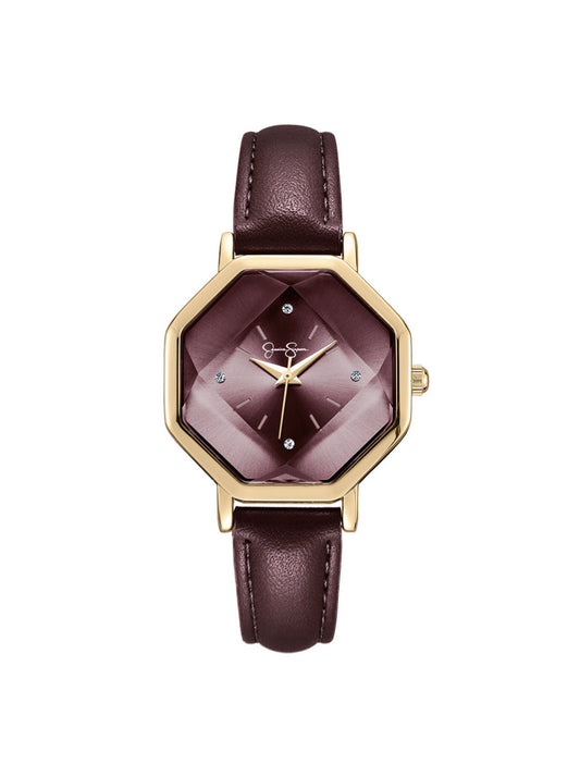 Octagonal Face Watch in Burgundy