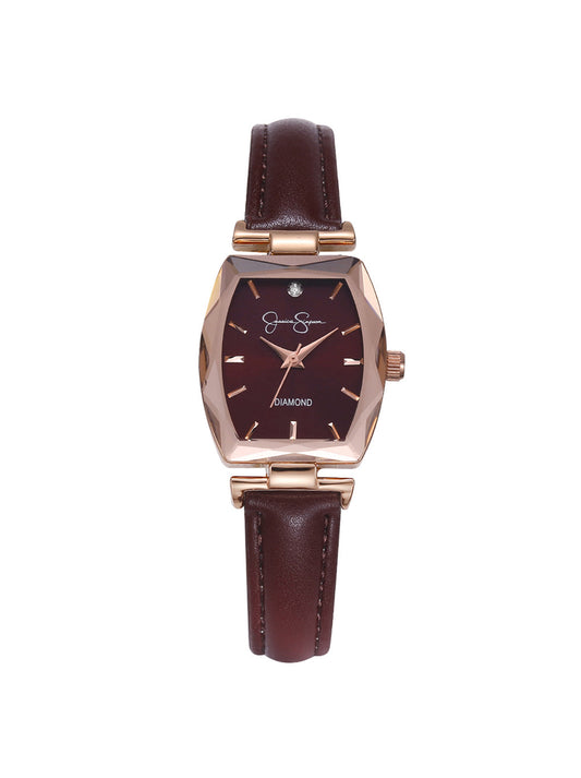 Diamond Dial Strap Watch in Burgundy
