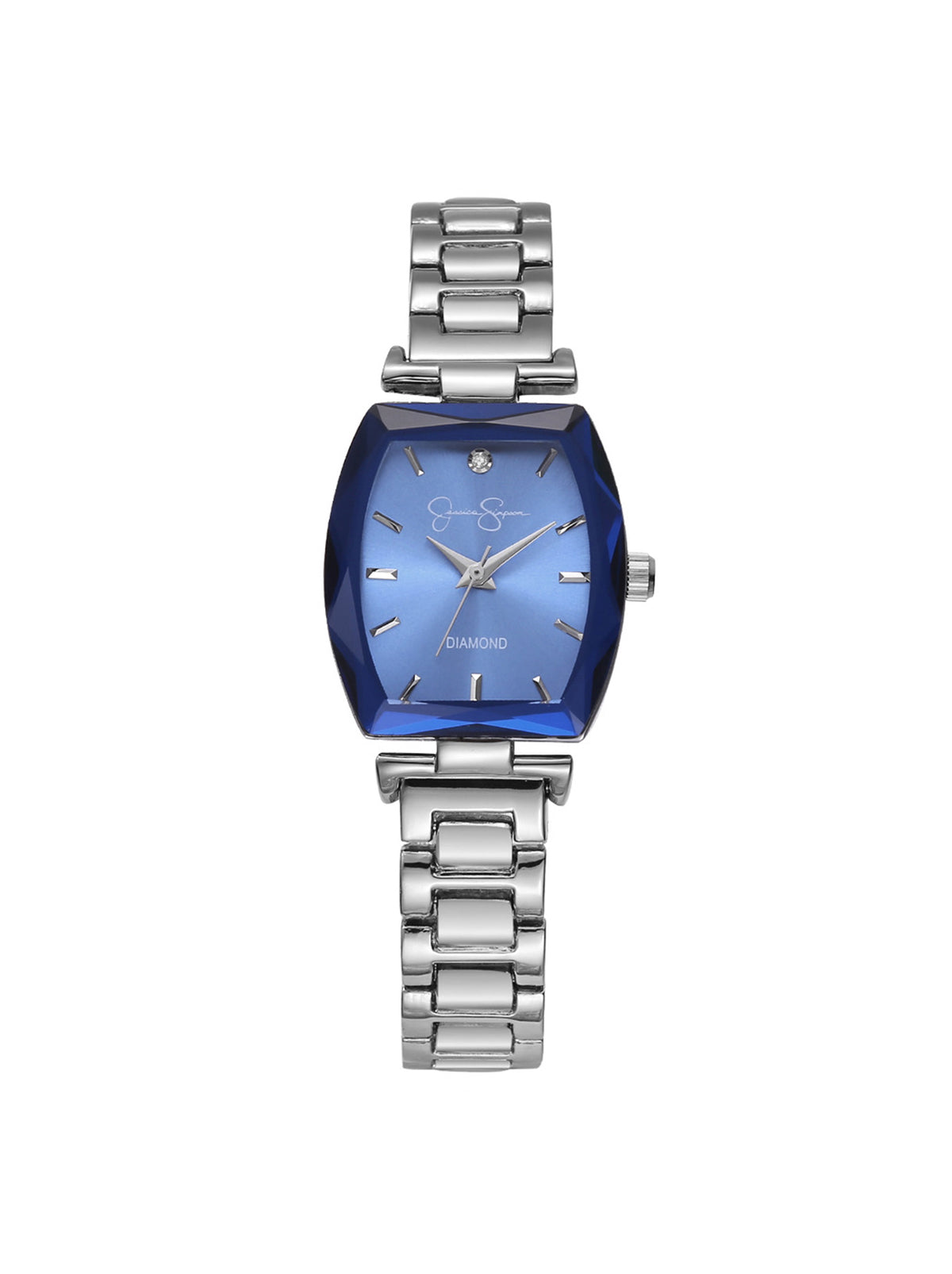 Faceted Bezel Bracelet Watch in Silver & Blue
