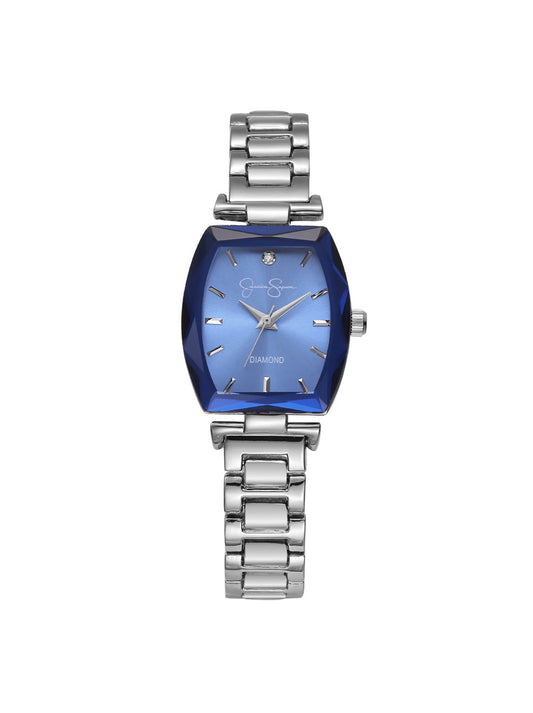 Faceted Bezel Bracelet Watch in Silver & Blue