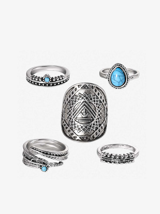 5-Piece Ring Set with Turquoise