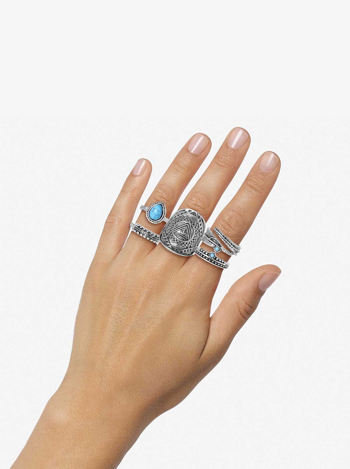 5-Piece Ring Set with Turquoise