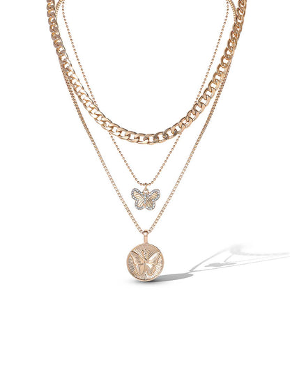 Layered Butterfly Pendant Necklace