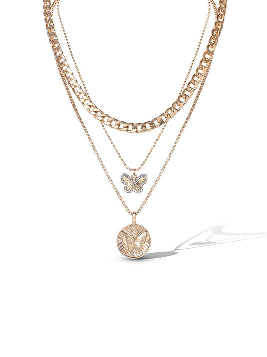 Layered Butterfly Pendant Necklace