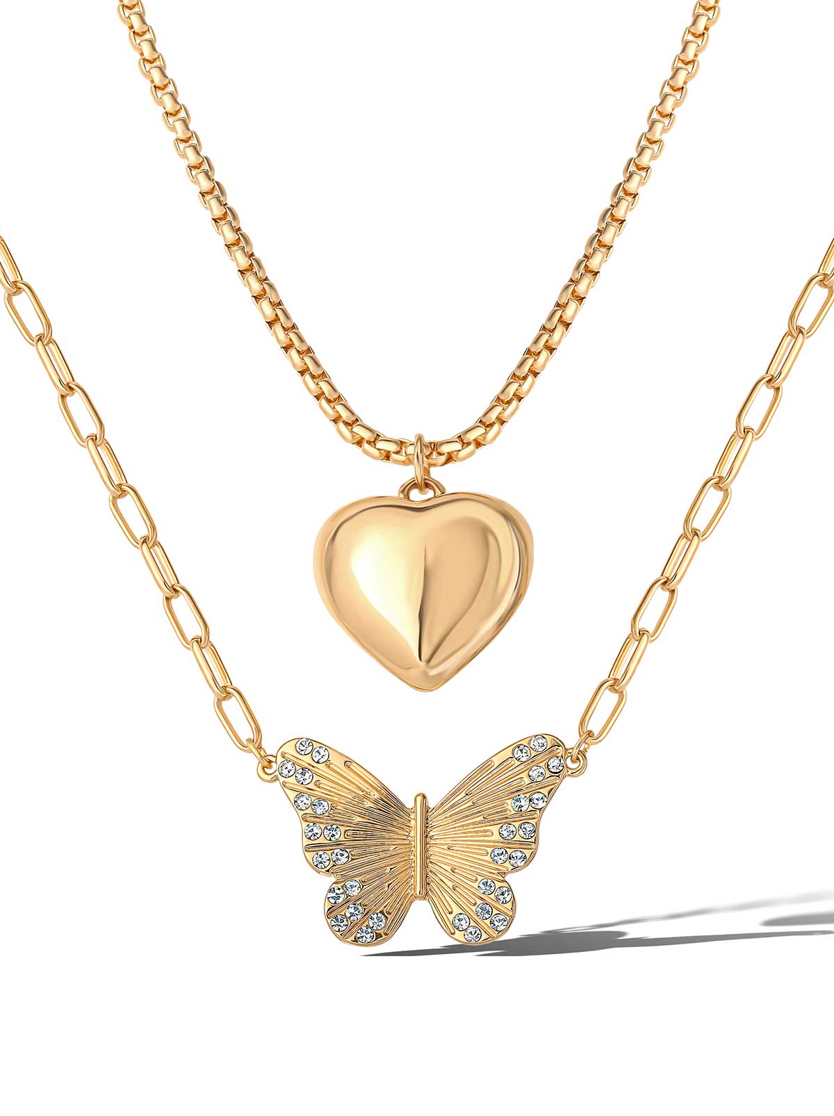 Butterfly Heart Layered Necklace
