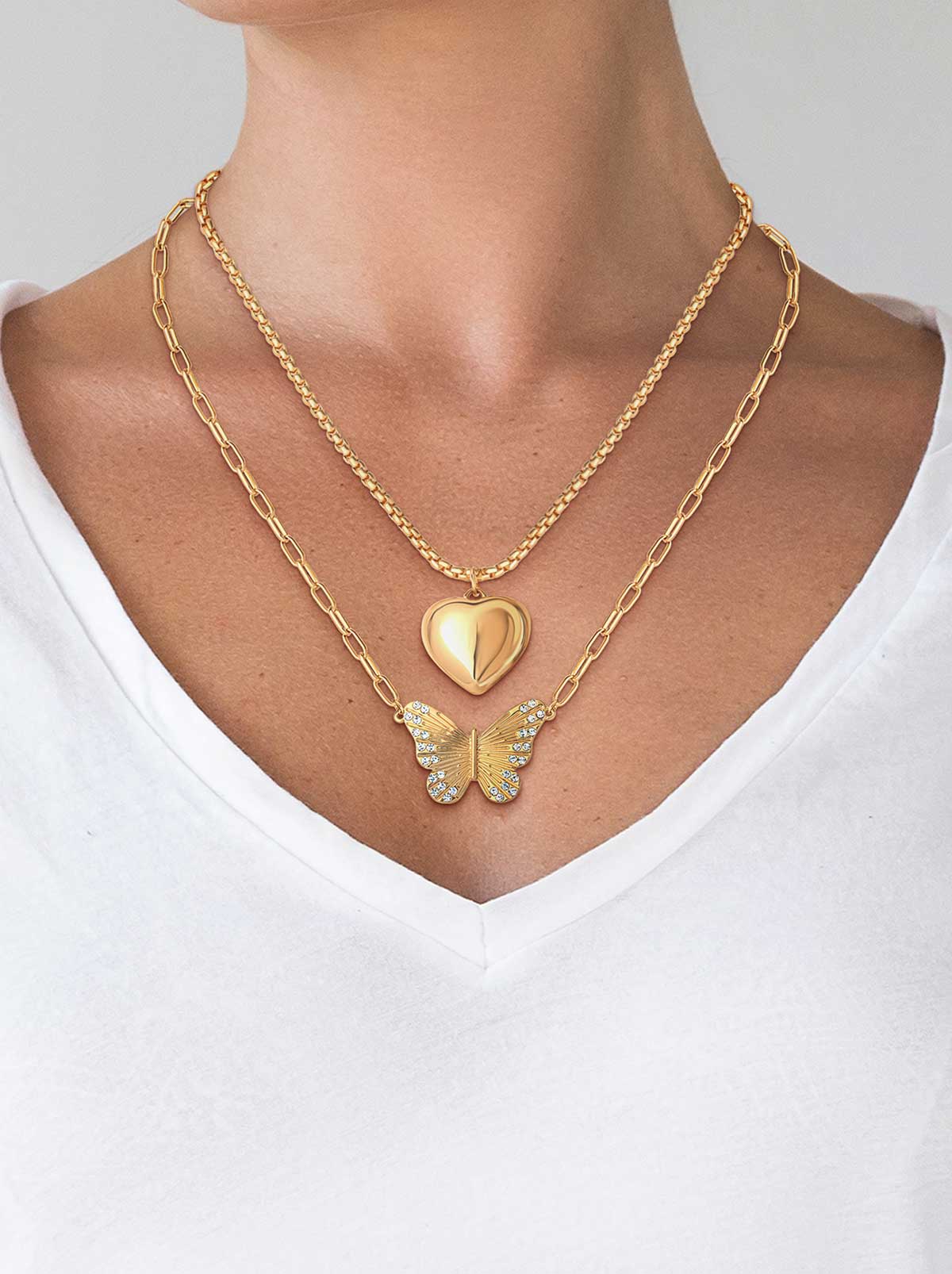 Butterfly Heart Layered Necklace