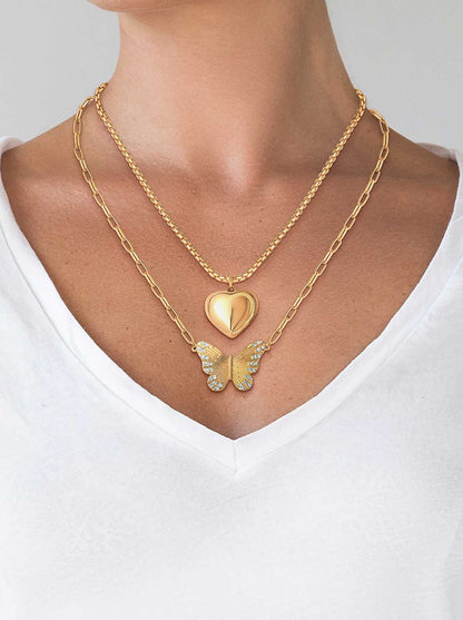 Butterfly Heart Layered Necklace