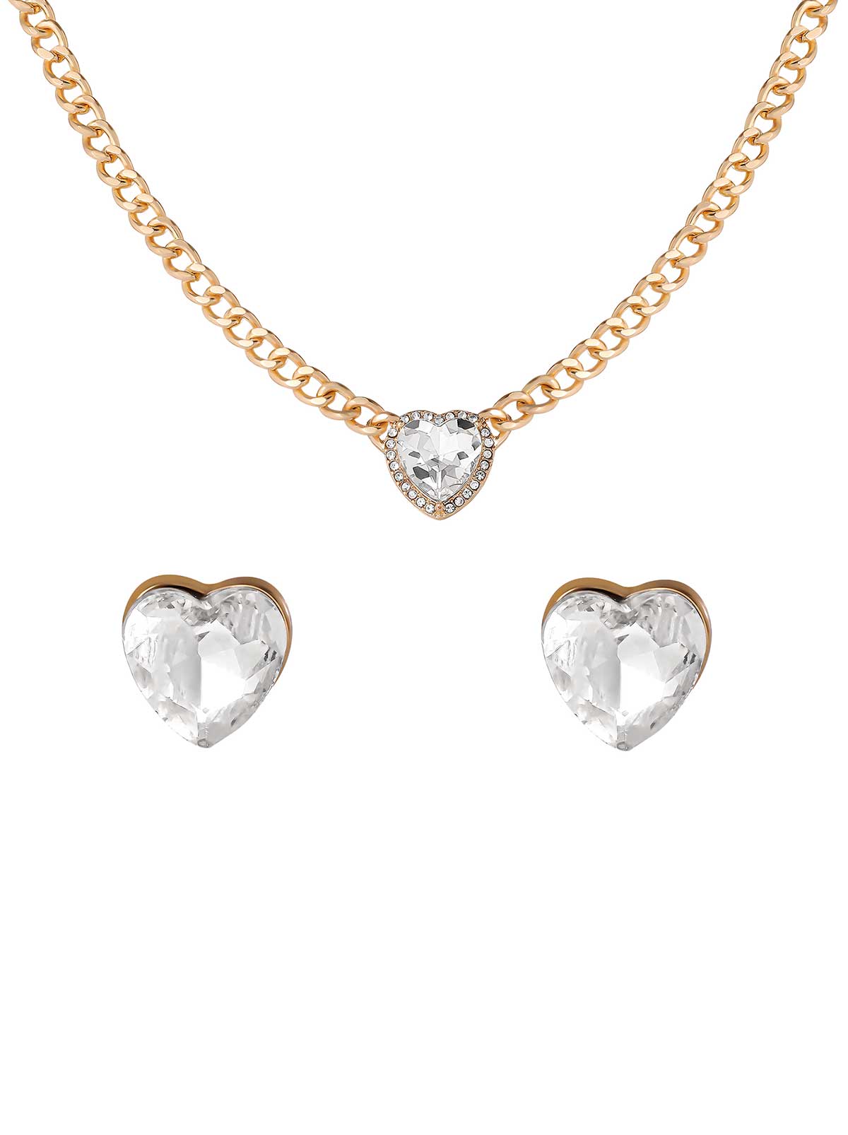 Heart Crystal Necklace & Stud Earring Set