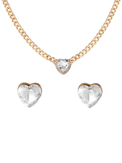 Heart Crystal Necklace & Stud Earring Set