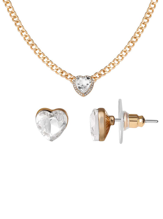 Heart Crystal Necklace & Stud Earring Set