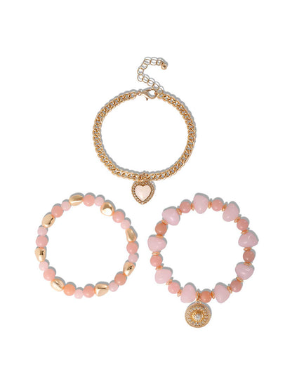 Gold & Pink Beaded Bracelet Set