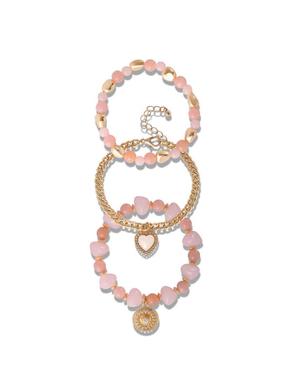 Gold & Pink Beaded Bracelet Set