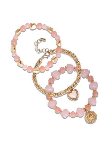 Gold & Pink Beaded Bracelet Set