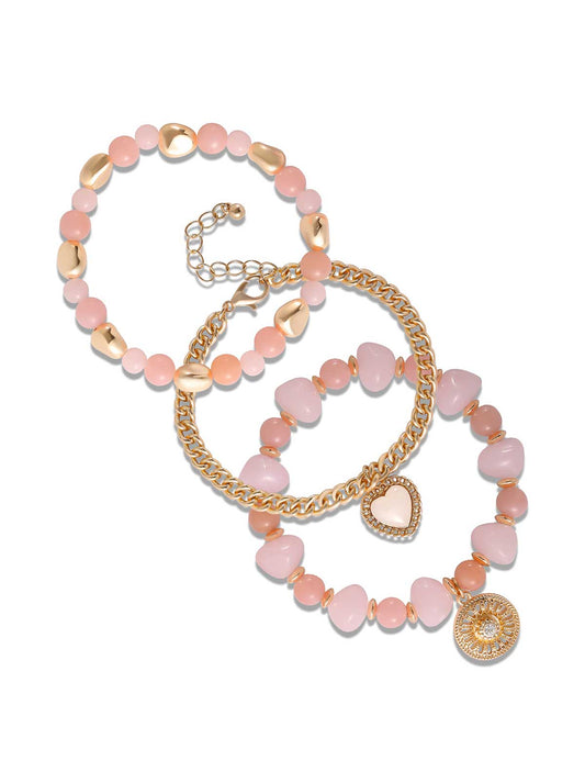 Gold & Pink Beaded Bracelet Set